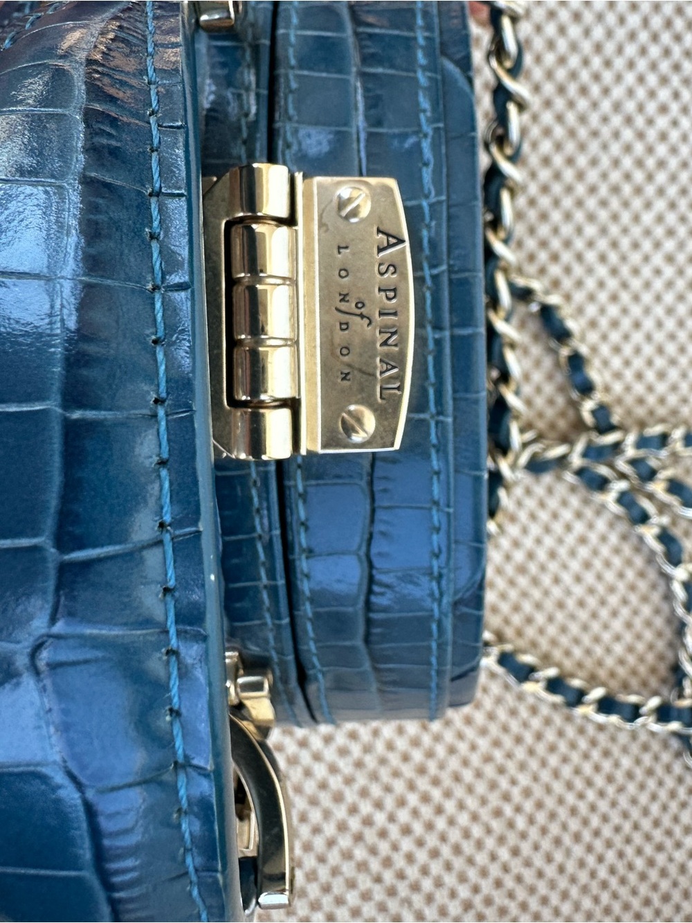 Aspinal of London England Teal Croc-Embossed Micro Hat Box Willow Patent Croc - Picture 3 of 6